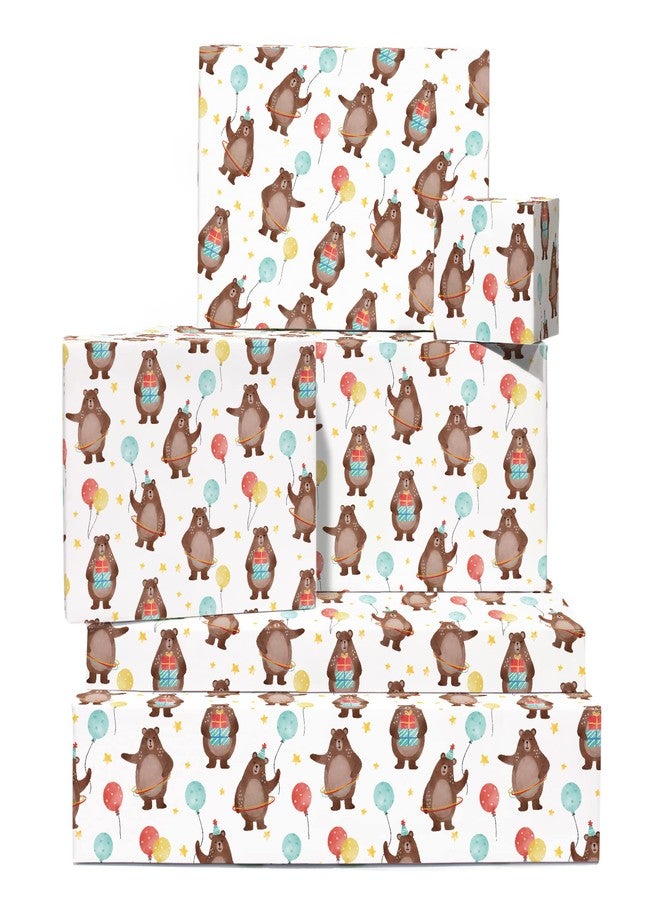 CENTRAL 23 Happy Birthday Wrapping Paper For Boys And Girl - 6 Sheets Eco Gift Wrap - Baby Animal Wrapping Paper - Cute Bear Print For Kids - Comes With Fun Stickers - Recyclable - Image 1